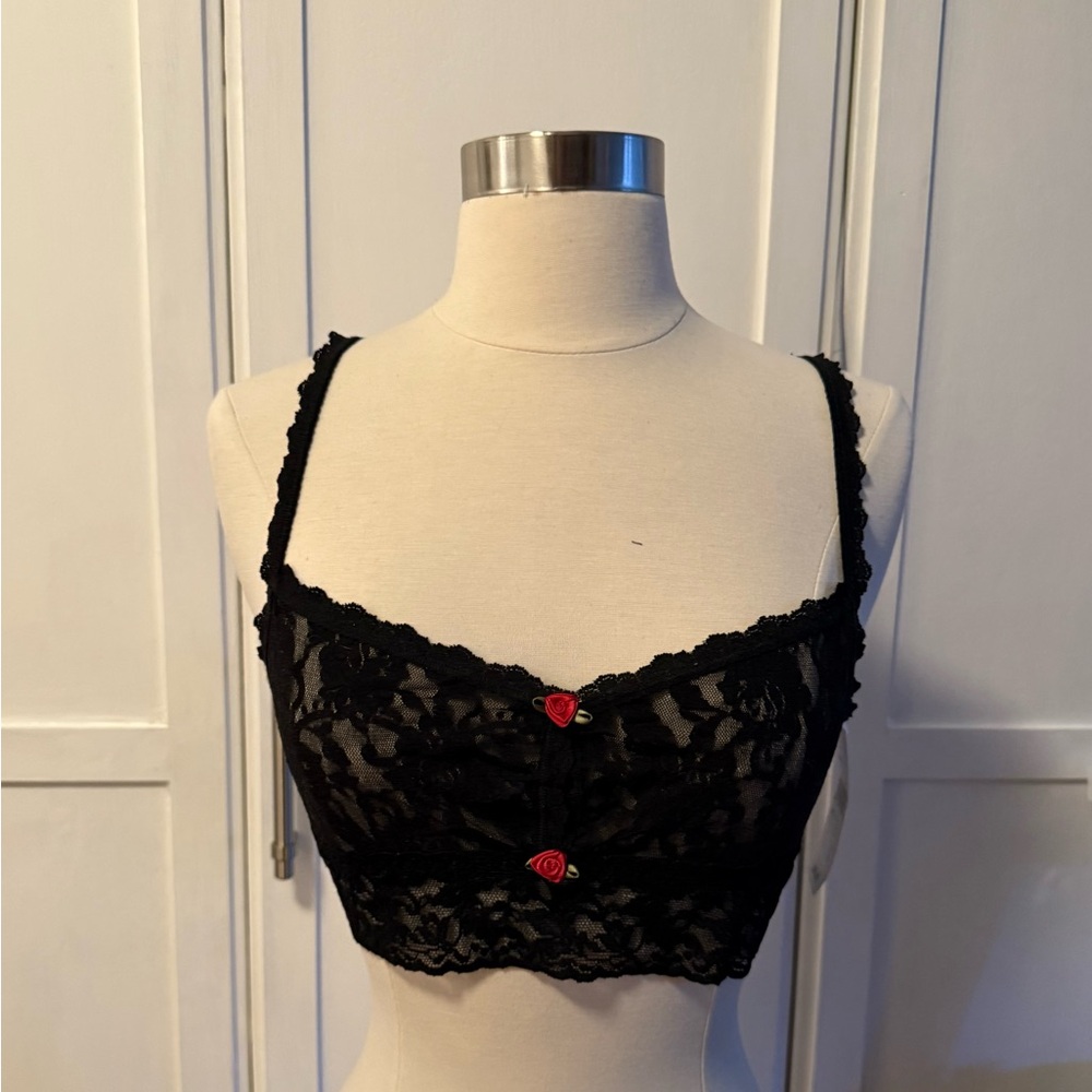 New Hanky Panky Black Lace Bralette with Red Rosettes - Picture 2 of 5